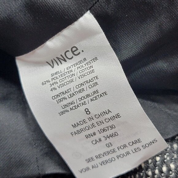 Vince Boucle Black White Leather Contrast Full Zip Jacket NWT Size 8 - Picture 13 of 13